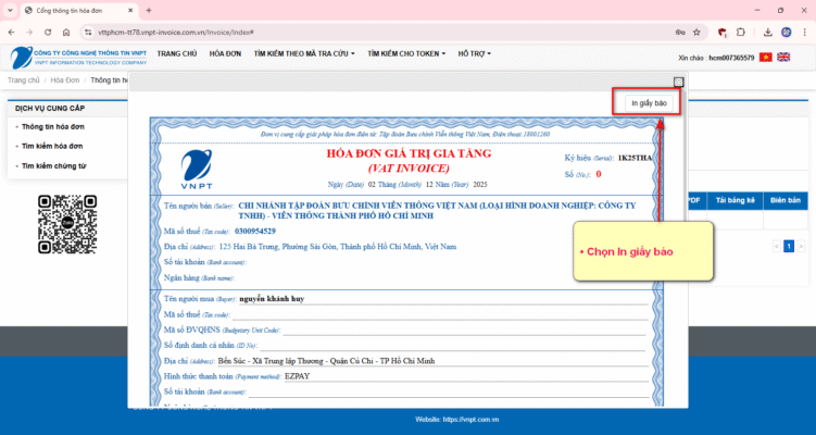 In giấy báo cước VNPT